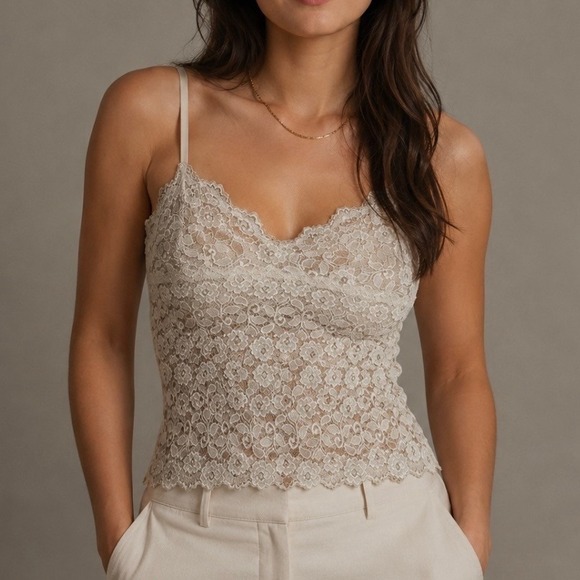 Cabernet Tops - Cabernet Floral Lace Camisole Top Beige Champagne Size L Coquette Fairycore